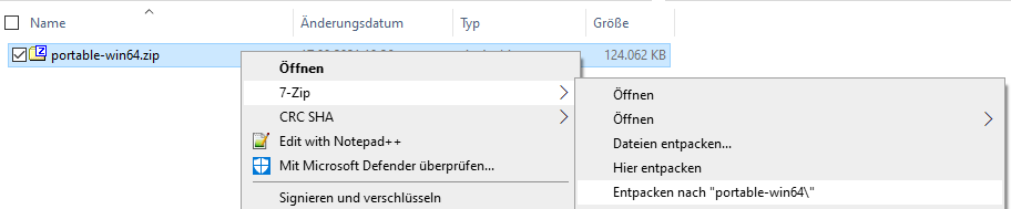 Extract archive with 7-Zip